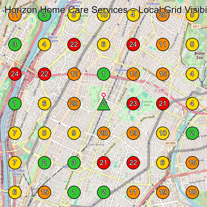 Horizon Home Care Services Home Health Care Service GeoGrid ranking map for Bronx NY